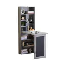Fold-Out Convertible Writing Desk, Wall Mount Table Cabinet With Blackboard And Storage Shelves, Space-Saving Murphy Desk For Home Office Living Room Bedroom Grey - Antique Grey + Wood - View 8