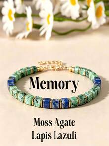 4mm Cube Lapis Lazuli & Jasper Beaded Bracelet, Metal Clasp Closure, Unisex Stone Bracelet - Multicolor - View 7