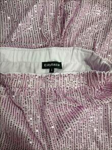 Women's Sequin Patchwork Casual Versatile Daily Wear Pants Pink Spring - Pink - View 4