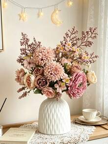 1 Pc Boho-Style Artificial Bouquet, Perfect For Vintage Home Decor, Weddings, Thanksgiving, Valentine's Day, Mother's Day, Fall Decorations, And Halloween - Pink Coffee Color - View 9