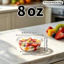 FookmeKag 100 Sets (100 Cups + 100 Lids) Of Round Transparent Dessert Cups, Available In 8oz/12oz/16oz Sizes. Perfect For Cakes, Puddings, Yogurt, Mousse And Fruits. Ideal Tableware For Birthday Parties, Wedding Banquets, Picnics And Daily Family Desserts. - White - View 9