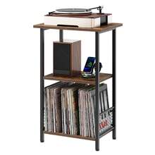 Record Player Stand, Turntable Stand Up To 100 Albums, 3-Tier Album Vinyl Record Storage Rack With Dividers, End Table, For Living Room, Bedroom, Rustic Brown And Black - Brown - View 2