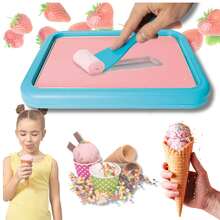 Thai Rolled Ice Cream Maker Pan – Home Ice Cream Roll Tray With 2 Spatulas, Frozen Dessert Maker, Blue - Blue - View 1