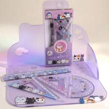 Kit Régua Escolar 4 Peças Gatinho Kawaii Régua, Esquadro e Transferidor Completo - Tamanho Único - Visão 8