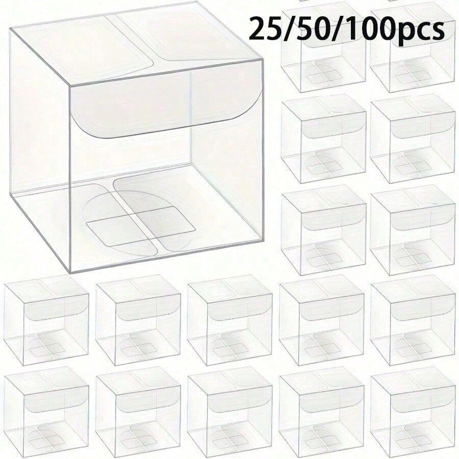 25/50/100pcs Transparent PVC Plastic Gift Boxes, Durable Clear Boxes Suitable For Wedding Party Macaron Packaging, Fashionable Gift Packaging Storage Decoration - Multicolor - View 1