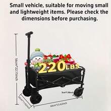 220/450/680 Lbs Capacity Heavy-Duty All-Terrain Folding Cart - Iron Frame And 600D Oxford Fabric, Foldable Multi-Purpose Wagon For Camping, Gardening, Beach, Shopping,Track And Field Equipment Transport Vehicle, No Assembly Required - 黑色 - 查看 10