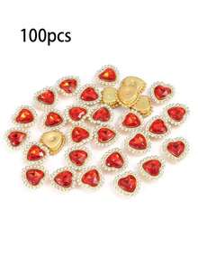100pcs/16mm Fashion New Colorful Heart-Shaped Rhinestone Rings Hand-Sewn DIY Accessories 30pcs Random Color - Multi-colored Heart-shaped Diamonds - View 17