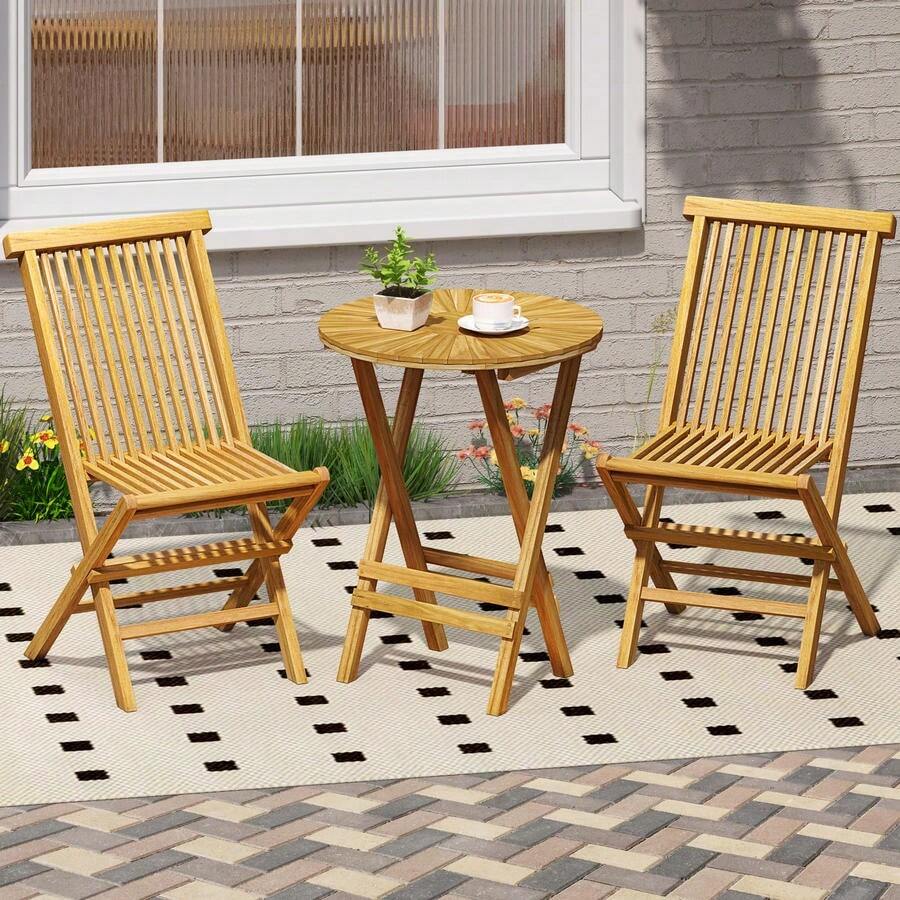 Patio Folding Side Table Teak Wood Round End Table With Slatted Tabletop And X-Shaped Frame-XY162 - FXCR38PC48SRD0 - View 1