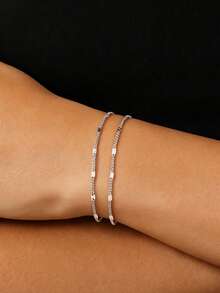 1pc S925 Sterling Silver Minimalist Cool Aesthetic Ins Double Layer Twisted Plain Chain Bracelet For Women, Light Luxury Personalized Exquisite Elegant Artistic Korean Style Niche High-End Sweet Jewelry, Daily Casual Fashion Gentle Accessory Gift - Double Layer - View 13