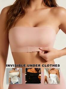 Strapless Bra Front Closure Seamless Women's Bra Push Up Wireless Women's Underwear Comfy Non Slip Women's Lingerie Soft High Elastic Women's Bralette - Pink - View 5