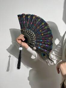 1件仙女風人造羽毛扇，適用於舞會、舞台與表演 - 彩色 - 查看 6