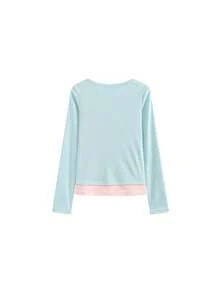 Women's 2-In-1 Lace Trim Long Sleeve T-Shirt, Early Spring Korean Style Slim Fit Cropped Base Layer Top Casual Vacation - Picture Color - View 7