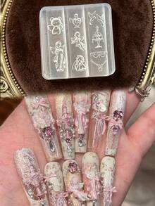 巴洛克天使之翼美甲模具，花卉、復古框架、羅馬肖像貝殼雕刻、巴洛克模具、羅馬柱高透明雕刻，3D美甲矽膠模具 - 無色 - 查看 26