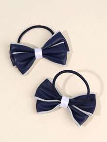 2pcs/4pcs Navy Blue&White Bow Scrunchies,PU Leather Scrunchies,Black Elastic Rubber Band Scrunchies Hair Accessories For All Seasons,Back To School - Multicolor - View 9