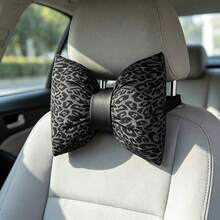 Luxury Leopard Print Car Headrest, Soft Fashion Interior Decor Accessory For All Seasons BLACK - A - View 7