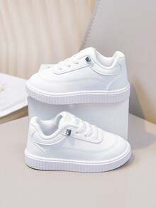 Boys Girls Classic Versatile PU White Sneakers Baby Walking Shoes Suitable For All Seasons - White - View 1