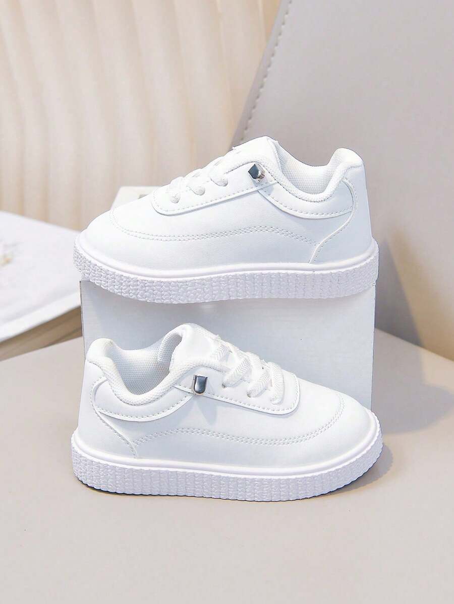 Boys Girls Classic Versatile PU White Sneakers Baby Walking Shoes Suitable For All Seasons - White - View 1