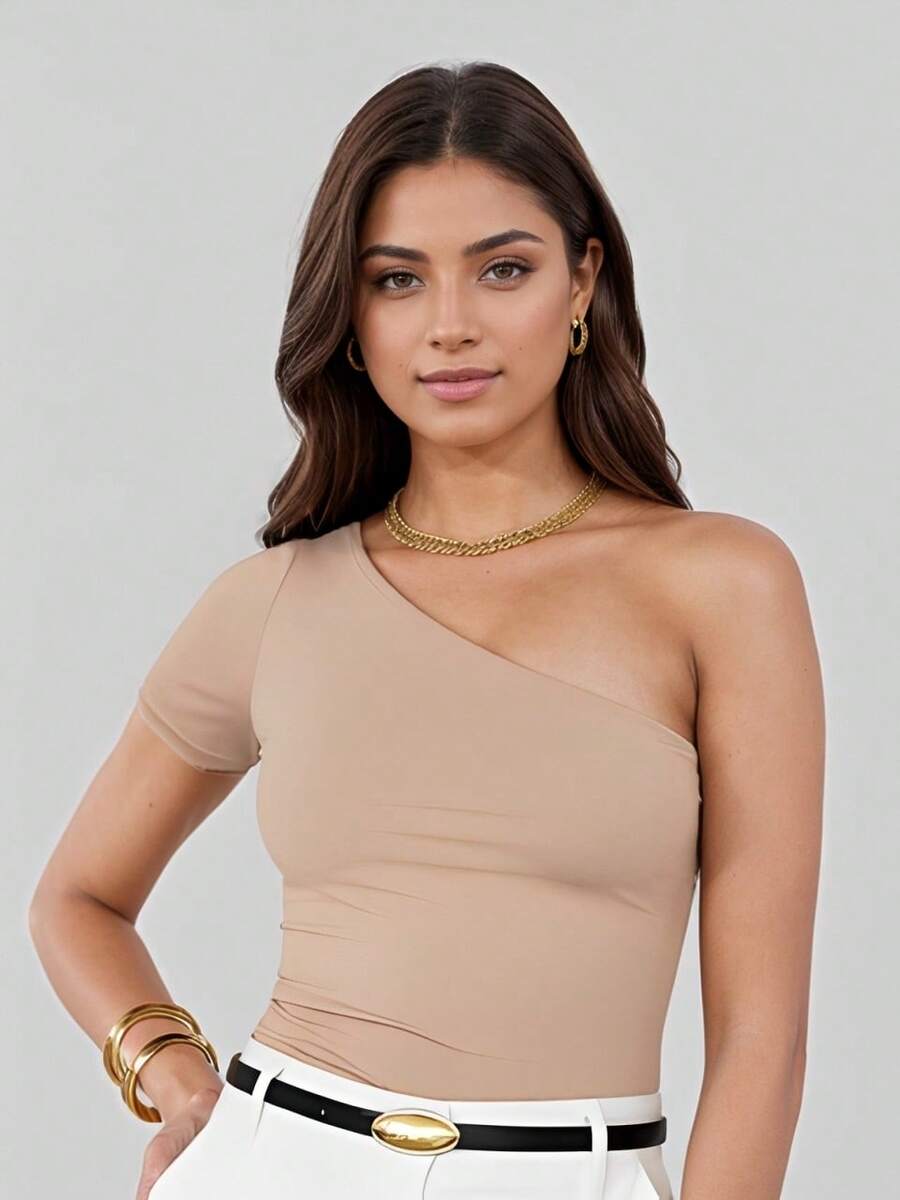 2 Blusas Femininas Mula Manca um ombro só suplex Premium não transparente com forro  Poliéster    Assimétrico    BLUSA MULA MANCA - SUPLEX   Noite  Feriado  Férias  Casa  Diário    VERÃO