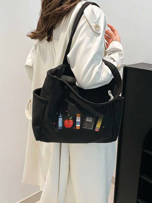 Large Capacity Corduroy Tote Bag, Lightweight Soft Plush Shoulder Bag, Daily Commute Bag, Shopping Bag. Large Capacity Tote Bag, Versatile Fashion, Portable Cosmetic Storage Bag, Multi-Functional Storage Bag, Suitable For Vacation, Daily Commute, Graduation Ceremony, Office, Shopping, Hotel Stay, Back To School Gift, Birthday Gift, Travel Accessories, Mother's Day, New Year, Ramadan And Teacher's Day Gift.