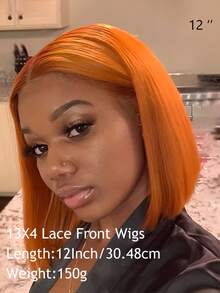 13x4 Transparent Lace Front Wig - Brazilian Real Human Hair 180% Density #350 Ginger Yellow Blonde Bob Cut, Pre-Plucked Hairline With Hair, Looking Straight Hair For Women - S350 - View 3