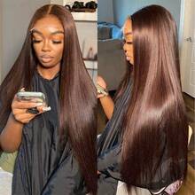 Uveous Chocolate Brown Glueless Lace Front Wigs Human Hair 13X4 Straight Lace Frontal Human Hair Wigs Pre Plucked Hairline 4# Colored Brown Frontal Wigs Human Hair 26 Inch - S4 - 查看 2