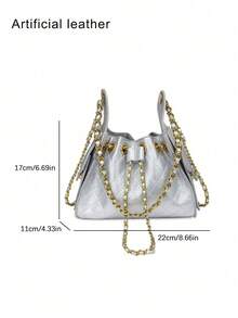 Fashionable Artificial Leather Niche Design Handbag Daily Elegant Temperament Simple Shoulder Bag High-End Crossbody Bag Suitable For Commuting,Dating - Silver - View 5