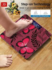 1pc Bathroom Scale, Red Butterfly And Black Leaf Pattern, Suitable As Holiday Gift - A - View 2