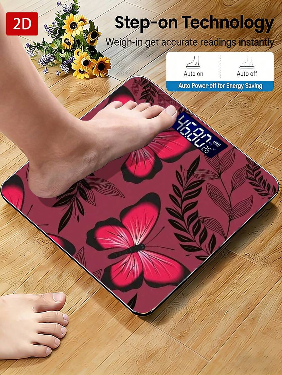 1pc Bathroom Scale, Red Butterfly And Black Leaf Pattern, Suitable As Holiday Gift