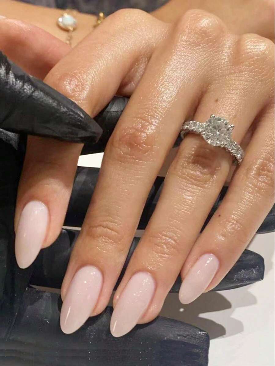 24pcs Minimalist Nude Solid Color Artificial Nails, Almond Shape, Includes 1 Adhesive Sheet And 1 Nail File, Suitable For Daily Wear - Multicolor - View 1