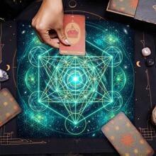 1pc Sacred Geometry Metatron Cube Printed Tarot Tablecloth Card Mat Furniture Protector Coffee Table Cover Mystical Design Party - Black - View 3