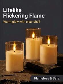 3pcs LED Flameless Candles With Remote Control, White, Suitable For Christmas Decoration. Can Be Used As Home Tabletop Decor Or Birthday Party Lighting. A Perfect Gift For Family And Friends! - White - View 3