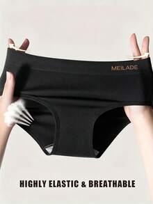 4pcs Seamless Mid-Waist Panties, Maillard Color Comfortable High Elasticity Triangle Briefs - Black - View 5