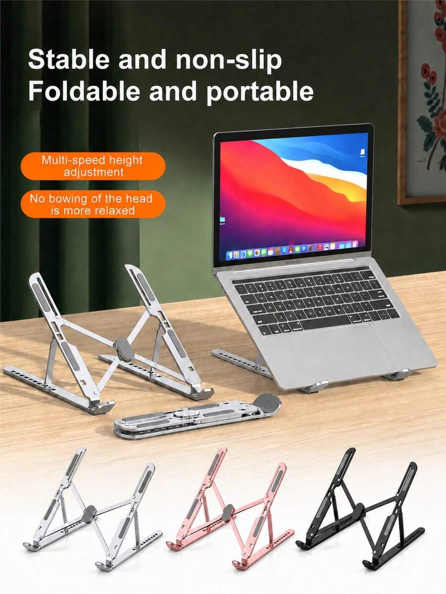 筆電桌上支架 可調高可折疊便攜式鋁合金筆電支架，相容 MacBook Air Pro、Surface、Chromebook、Pro、HP 及其他 10-15.6 吋筆電與平板電腦，可調式人體工學設計，10 段可調高度，可根據實際需求調整至舒適操作角度與高度，維持正確姿勢，輕鬆打字