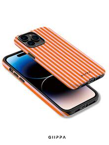 GIIPPA 1pc Orange & Pink Striped Pattern Design, Phone 17 Pro Max Phone Case, Compatible With Phone 16 Pro Max, 15 Pro Max, 14 Pro Max, Korean Style High-End Fashion Fun Phone Case, Compatible With 11/12/13/14/15/16 Pro Max Plus, Elegant Design Suitable For Men And Women, Perfect Gift For Girlfriend! - Orange - View 3