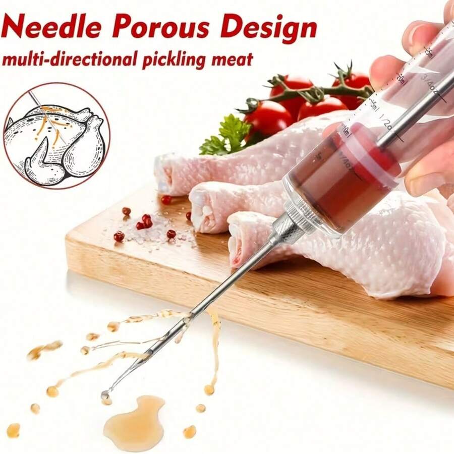 1件裝肉類注射器套組，快速醃肉工具，不鏽鋼火雞注射器，耐用防鏽調味注射器，適用於節日、私人廚房、美食攤位，廚房配件 - 彩色 - 查看 1