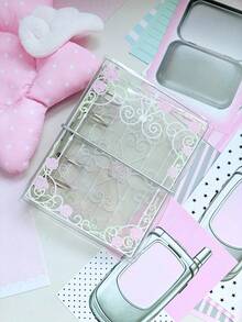 M5 Pink Rose Gate A6 6-Ring Transparent Loose-Leaf Notebook, Sampul Buku Catatan Loose-Leaf Motif Bunga Lucu dengan Halaman Dalam Dekoratif, Perencana Scrapbook Gaya Jepang yang Imut, Cocok untuk Catatan Harian - A - View 7