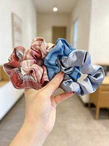 Women's Ins Korean Style Large Scrunchie 2026 New Plaid Fat Hair Tie Summer Minimalist Premium Aesthetic Hair Accessory Sweet Bun Hair Band Back To School Essential School Hair Accessory - Multicolor - Preppy Style - View 3