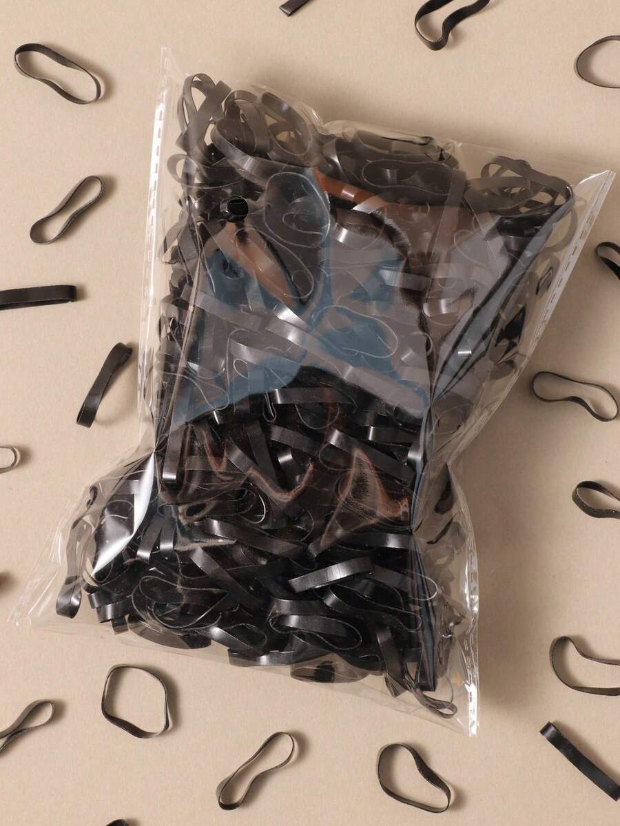 500入 2.5cm 一次性加厚橡皮筋 中號 高彈性 簡約百搭不傷髮 女用髮飾髮圈 - 黑色 - 查看 1