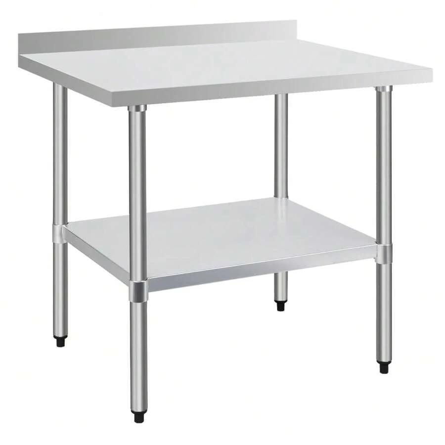 30" X 36" 18-Gauge Stainless Steel Commercial Work Table With 4" Backsplash And Undershelf - Silver + Stainless Steel - View 1