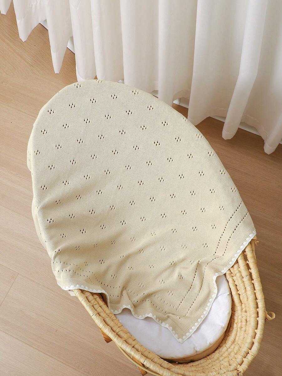 1pc Baby Knitted Blanket, Perforated, Scalloped Edge, All-Season Children's Blanket, Baby Stroller Blanket, Essential Newborn Supplies - Apricot - View 1