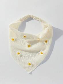 1-10 buah Ikat Kepala Wanita Fashion Original Bordir Bunga Tepi Gulung Motif Daisy, Cocok untuk Penggunaan Sehari-hari dan Liburan - Bunga aster putih - View 5