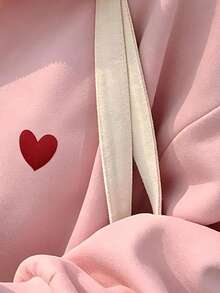 1pc Half-Zip Collared Sweatshirt For Teen Girl, Embroidered Patch Heart Pattern, Suitable For Spring, Summer, Autumn, Family Gatherings, Back To School, Sports And More - Pink - View 7