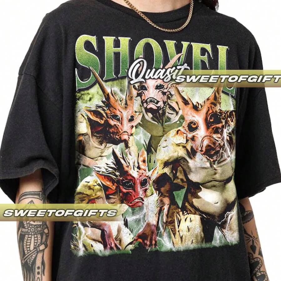 Camiseta unisex vintage de edición limitada "Shovel The Quasit Baldsurs Gate 3" - Negro - Ver 1