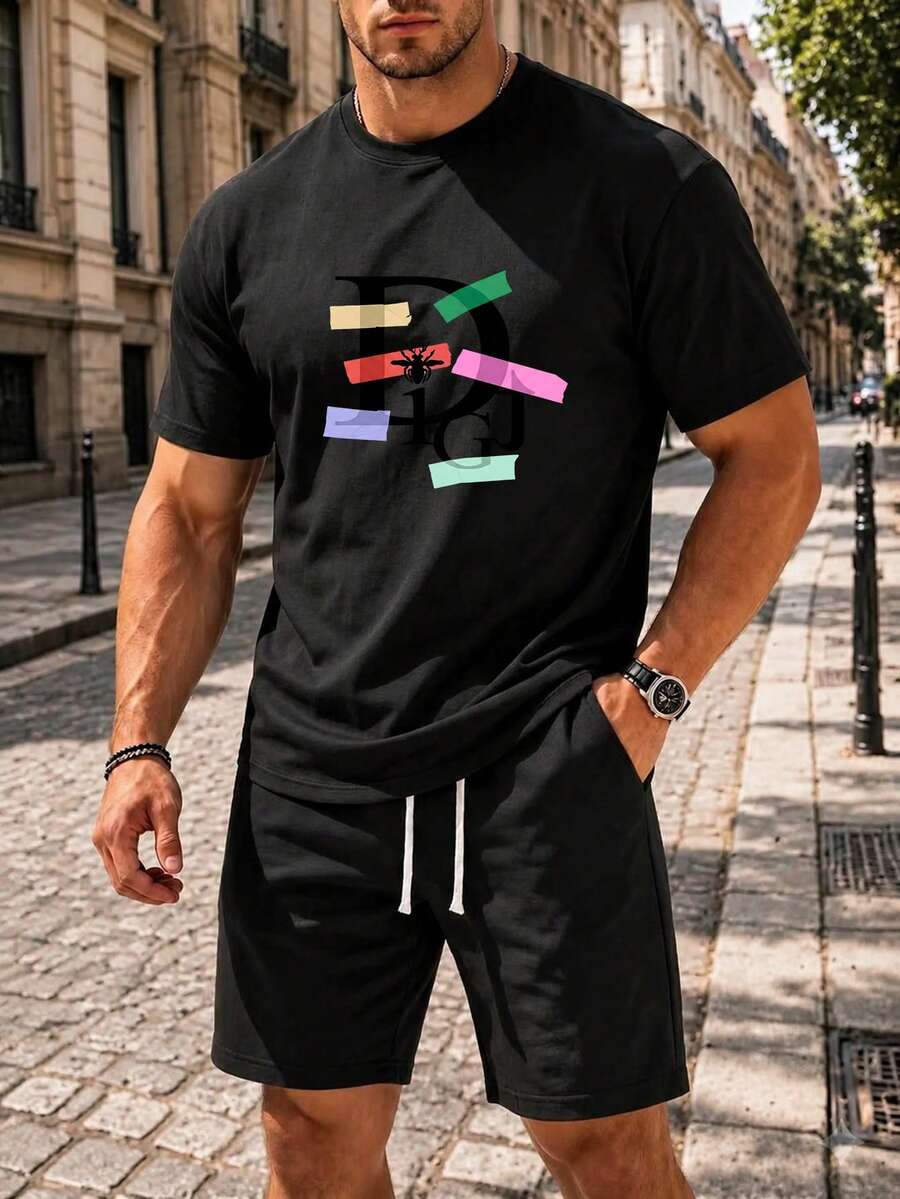 Men Hot Sauce Graphic Short Sleeve Soft Cotton Tee - 黑色 - 查看 1
