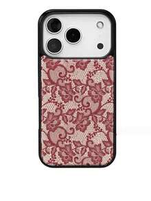 1 pieza Funda de teléfono personalizada de encaje rojo estilo niña compatible con Apple 17 Pro Max, 16 Pro, 13, diseño creativo - Negro - Ver 3