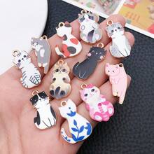 10/12/16/20pcs Cute Cartoon Cat Enamel Charms Printed Cat Alloy Pendants DIY Jewelry Making Accessories For Bracelet Necklace Earring Keychain Crafts - Multicolor - View 3