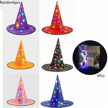 1件/3件/6件 LED發光萬聖節女巫帽，亮片星星蜘蛛巫師帽，成人萬聖節角色扮演派對裝飾 - 多色 - 查看 10