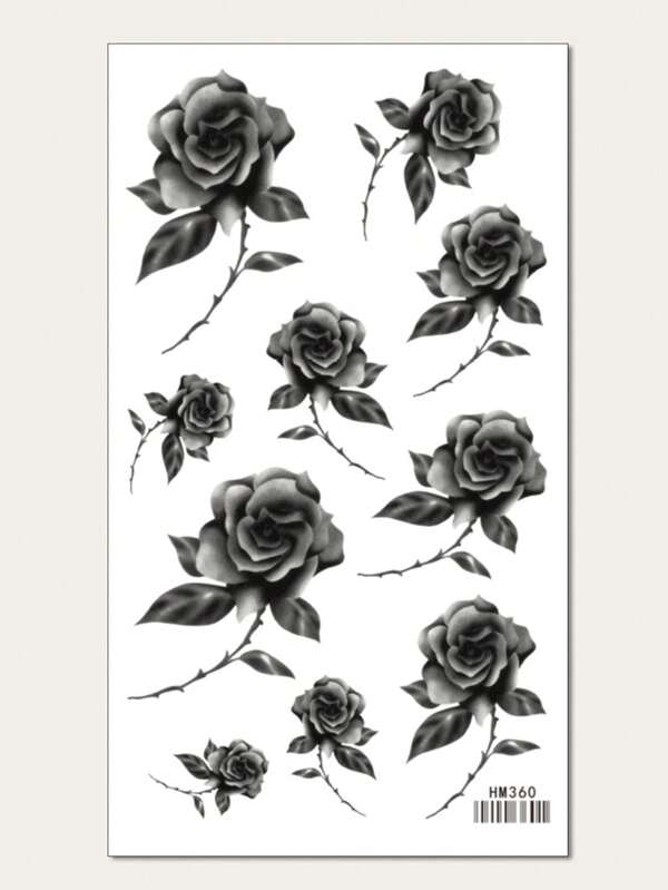 KING HORSE 1pc Waterproof Temporary Tattoo Sticker, Black Small Rose Design, Suitable For Wrist Or Collarbone During Travel