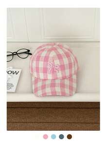 Brown Soft Top Student Personalized Letter Embroidered Minimalist Embroidered College Style Cute Sweet Plaid Baseball Cap Women Spring Summer Thin Long Brim Sun Protection Street Baseball Cap Plaid Baseball Cap American British College Style Unisex Large Head Circumference Sun Protection Sports Baseball Cap - Multicolor - View 12