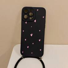 Convenient Lanyard Phone Case With Multi-Functional Adjustable Lanyard And Crossbody Strap, Pupil Black Minimalist Heart Design, Easy-To-Use TPU Shockproof Protective Shell For Apple Phones - Multicolor - View 3